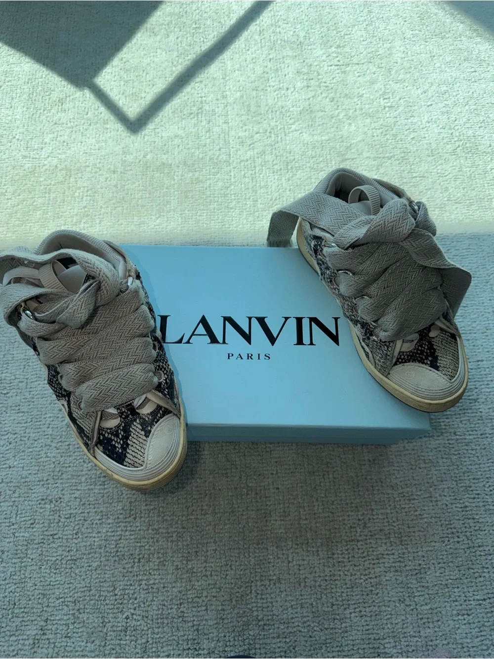 Lanvin Curb Python Print Sneakers - Beige